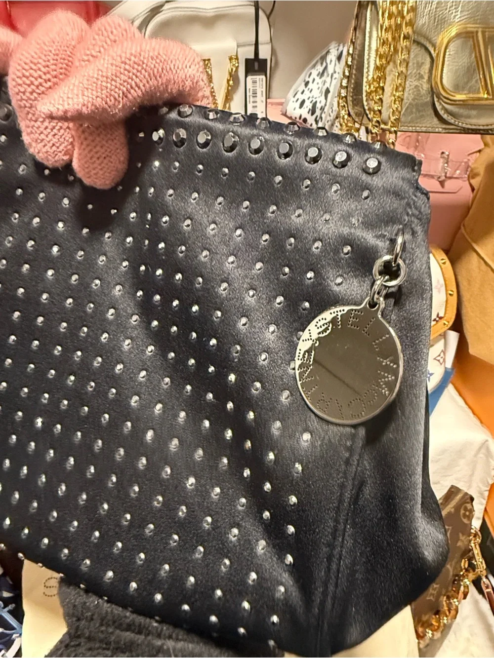 Stella McCartney Black Stud-Embellished Fold-Over Clutch